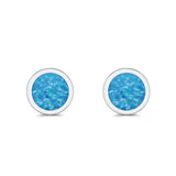 Stud Earrings Round Lab Created Blue Opal 925 Sterling Silver (4mm-10mm)