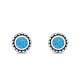 Round Bali Stud Earrings Lab Created Blue Opal 925 Sterling Silver (5mm-10mm)