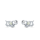 Baby Elephant Stud Earrings Lab Created White Opal 925 Sterling Silver (6mm)