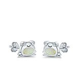 Frog Stud Earrings Lab Created White Opal 925 Sterling Silver (6mm)