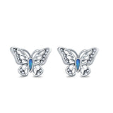 Butterfly Stud Earrings Lab Created Blue Opal 925 Sterling Silver (10mm)