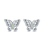 Butterfly Stud Earrings Lab Created White Opal 925 Sterling Silver (10mm)