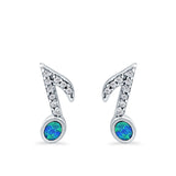 Musical Note Stud Earrings Lab Created Blue Opal 925 Sterling Silver (12mm)