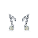 Musical Note Stud Earrings Lab Created White Opal 925 Sterling Silver (12mm)