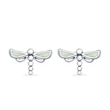 Dragonfly Stud Earrings Lab Created White Opal 925 Sterling Silver (7.5mm)
