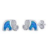 Elephant Stud Earring Simulated Cubic Zirconia Created Blue Opal Solid 925 Sterling Silver (6.7mm)