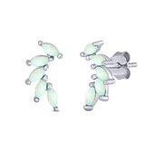 New Design Stud Earring Lab Created Marquise White Opal Solid 925 Sterling Silver (13.2mm)