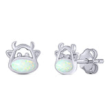 Cow Stud Earring Created White Opal Solid 925 Sterling Silver (8.8mm)