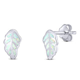 Leaf Stud Earring Created White Opal Solid 925 Sterling Silver (10mm)