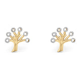 14K Gold Two Tone Solid Tree Tiny Studs Earring for Women and Girls