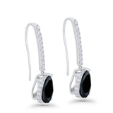 Teardrop Pear Dangling Fish Hook Earrings Black CZ 925 Sterling Silver