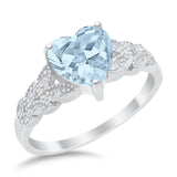 Accent Heart Promise Ring Simulated Aquamarine Cubic Zirconia 925 Sterling Silver