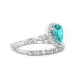 Teardrop Pear Engagement Piece Ring Band Simulated Paraiba Tourmaline CZ 925 Sterling Silver