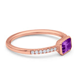 14K Rose Gold 0.61ct Trendy Emerald Cut Amethyst 5.2mm G SI Diamond Engagement Wedding Ring Size 6.5