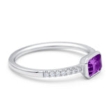 14K White Gold 0.61ct Trendy Emerald Cut Amethyst 5.2mm G SI Diamond Engagement Wedding Ring Size 6.5