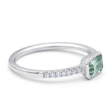 14K White Gold 0.61ct Trendy Emerald Cut Green Amethyst 5.2mm G SI Diamond Engagement Wedding Ring Size 6.5