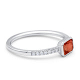 14K White Gold 0.83ct Trendy Emerald Cut Garnet 5.2mm G SI Diamond Engagement Wedding Ring Size 6.5