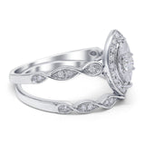 14K White Gold 0.34ct Marquise Shaped 12mm G SI Diamond Engagement Wedding Bridal Set Ring Size 6.5