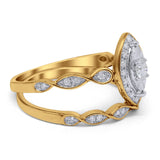 14K Yellow Gold 0.34ct Marquise Shaped 12mm G SI Diamond Engagement Wedding Bridal Set Ring Size 6.5