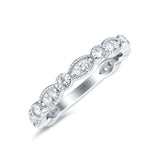 Half Eternity Wedding Band Art Deco Design Round Simulated CZ 925 Sterling Silver (3mm)