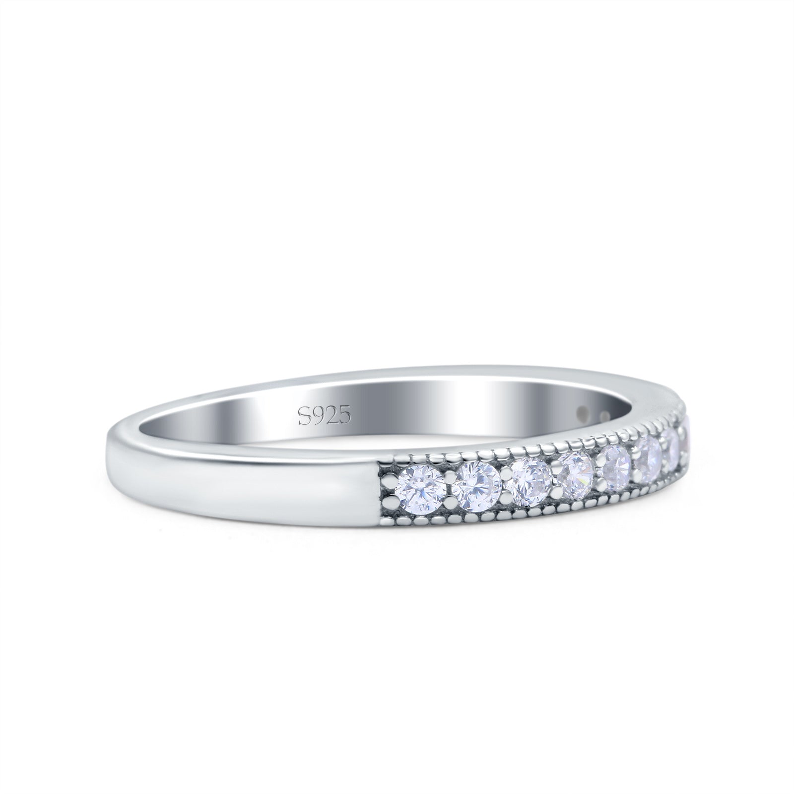 Half Eternity Ring Wedding Engagement Band Round Pave Simulated CZ