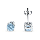 Solitaire Push Back Stud Earring Round Simulated Aquamarine 925 Sterling Silver Wholesale