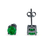 Solitaire Stud Earring Green Emerald CZ Black Tone 925 Sterling Silver Wholesale