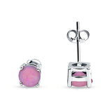 Solitaire Push Back Stud Earring Created Pink Opal 925 Sterling Silver Wholesale