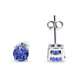 Solitaire Push Back Stud Earring Round Simulated Tanzanite 925 Sterling Silver Wholesale