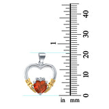 Claddagh Charm Heart Pendant Simulated Garnet CZ 925 Sterling Silver (21mm)