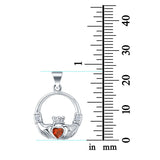 Silver Claddagh Charm Pendant Heart Simulated Garnet CZ 925 Sterling Silver (23mm)