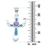 Lab Created Blue Opal & Simulated Amethyst Wings 925 Sterling Silver Charm Pendant