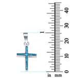 Lab Created Blue Opal Simple Cross 925 Sterling Silver Charm Pendant