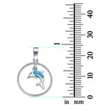 Dolphin Charm Pendant Lab Created Blue Opal Round 925 Sterling Silver