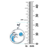 Wave Charm Pendant Lab Created Blue Opal Solid 925 Sterling Silver