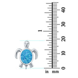 Turtle Pendant Charm Lab Created Blue Opal Solid 925 Sterling Silver