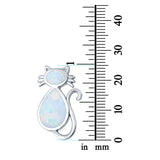Cat Pendant Charm Solid Lab Created White Opal 925 Sterling Silver