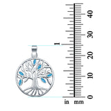 Tree of Life Lab Created Blue Opal 925 Sterling Silver Charm Pendant