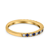 14K Yellow Gold 0.23ct Round 3mm Pave Natural Blue Sapphire G SI Half Eternity Diamond Bands Engagement Wedding Ring Size 6.5