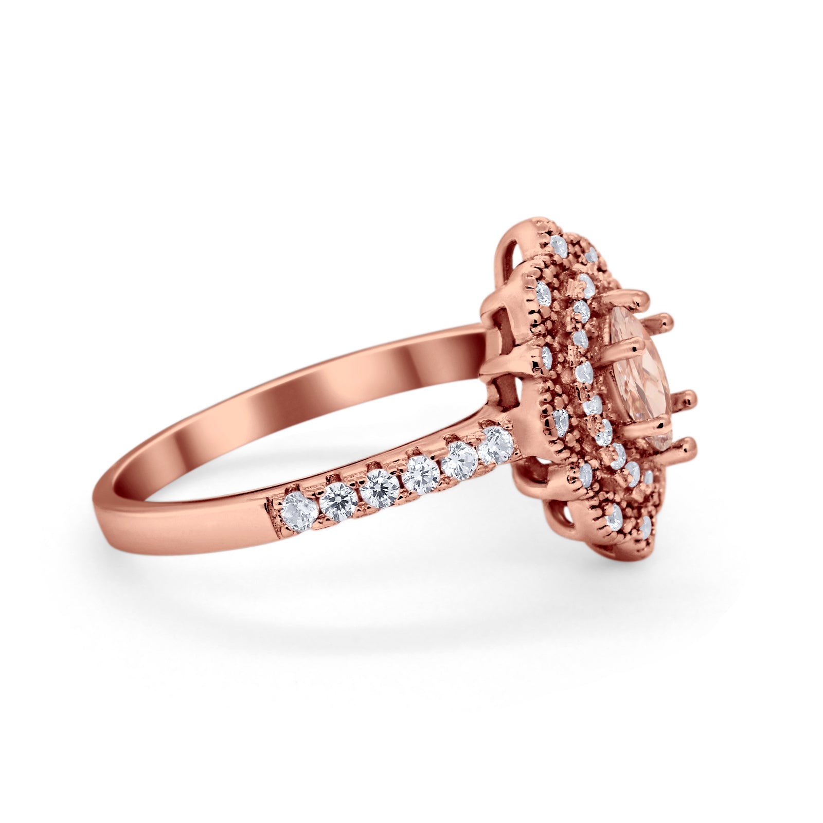 Simulated Morganite Rings Art Deco Marquise Wedding Ring Rose Tone, Simulated Morganite CZ 925 S