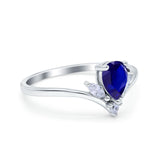 Teardrop Pear Art Deco Engagement Ring Simulated Blue Sapphire CZ 925 Sterling Silver