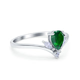 Teardrop Pear Art Deco Engagement Ring Simulated Green Emerald CZ 925 Sterling Silver