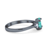 Three Stone Wedding Ring Oval Black Tone, Simulated Paraiba Tourmaline CZ 925 Sterling Silver