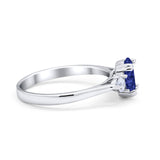 Three Stone Wedding Ring Oval Simulated Blue Sapphire CZ 925 Sterling Silver