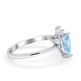 Art Deco Engagement Ring Pear Simulated Aquamarine CZ 925 Sterling Silver