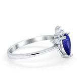 Art Deco Engagement Ring Pear Simulated Blue Sapphire CZ 925 Sterling Silver