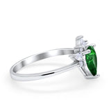 Art Deco Engagement Ring Pear Simulated Green Emerald CZ 925 Sterling Silver
