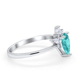 Art Deco Engagement Ring Pear Simulated Paraiba Tourmaline CZ 925 Sterling Silver