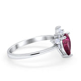 Art Deco Engagement Ring Pear Simulated Ruby CZ 925 Sterling Silver