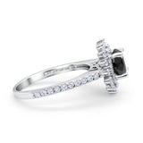 Halo Starburst Flower Wedding Ring Simulated Black CZ 925 Sterling Silver